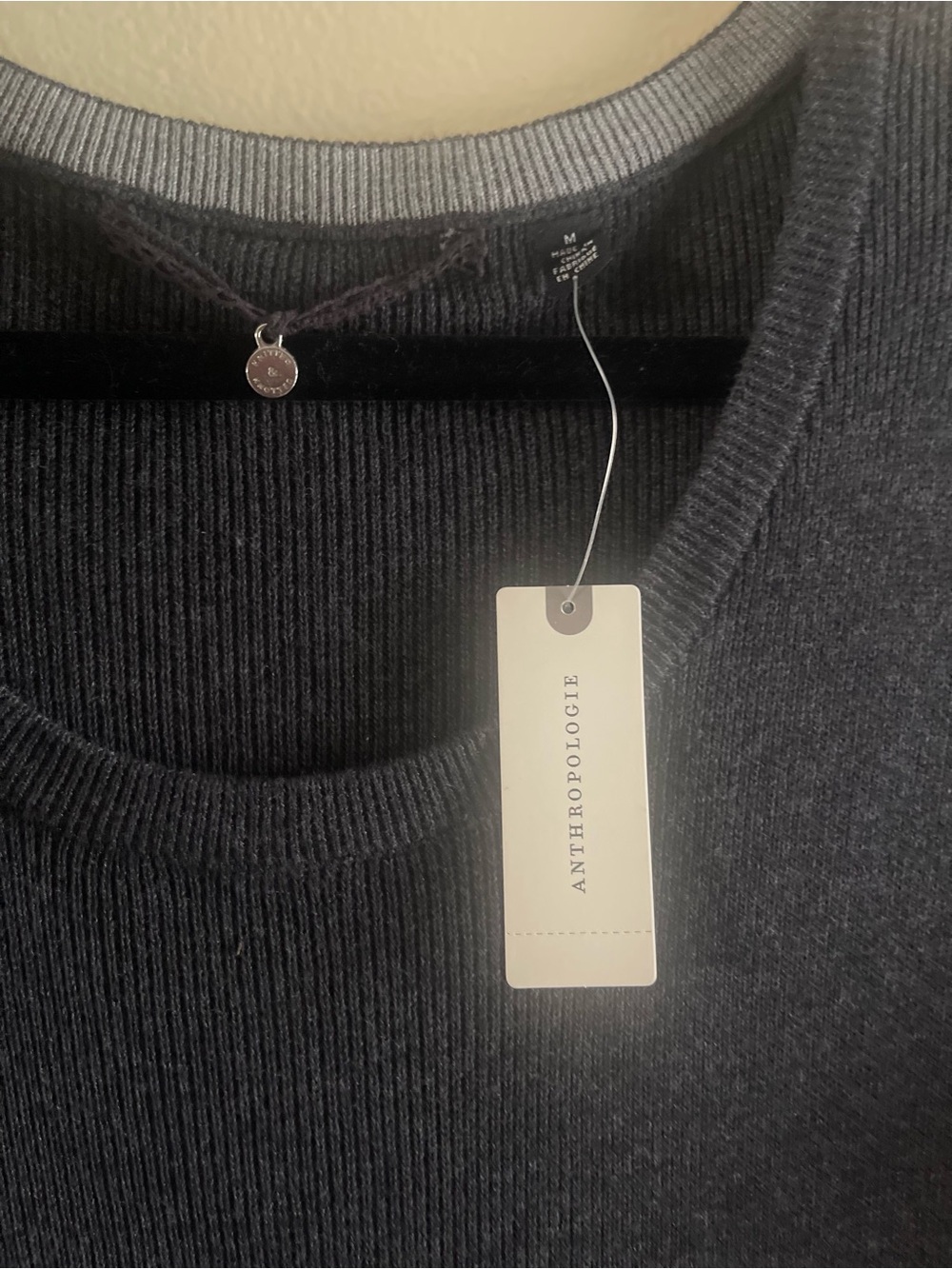 Anthropologie Charcoal Ribbed Crewneck Sweater